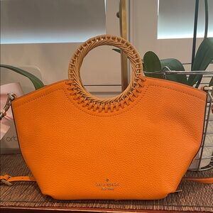 kate spade Orange Pebbled Leather Crossbody with Wiker Round Handles